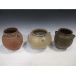 Three Chinese jars, including a Yue type, perhaps 5th century, and two Song type examples,15 and