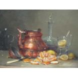 Marie Berthe de La Baume (French, 1860-1911), A Still-life of cordial glasses, a decanter and a