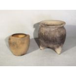 Two Chinese vases, comprising a three legged pot with impressed string lines, Neolithic, 16cm