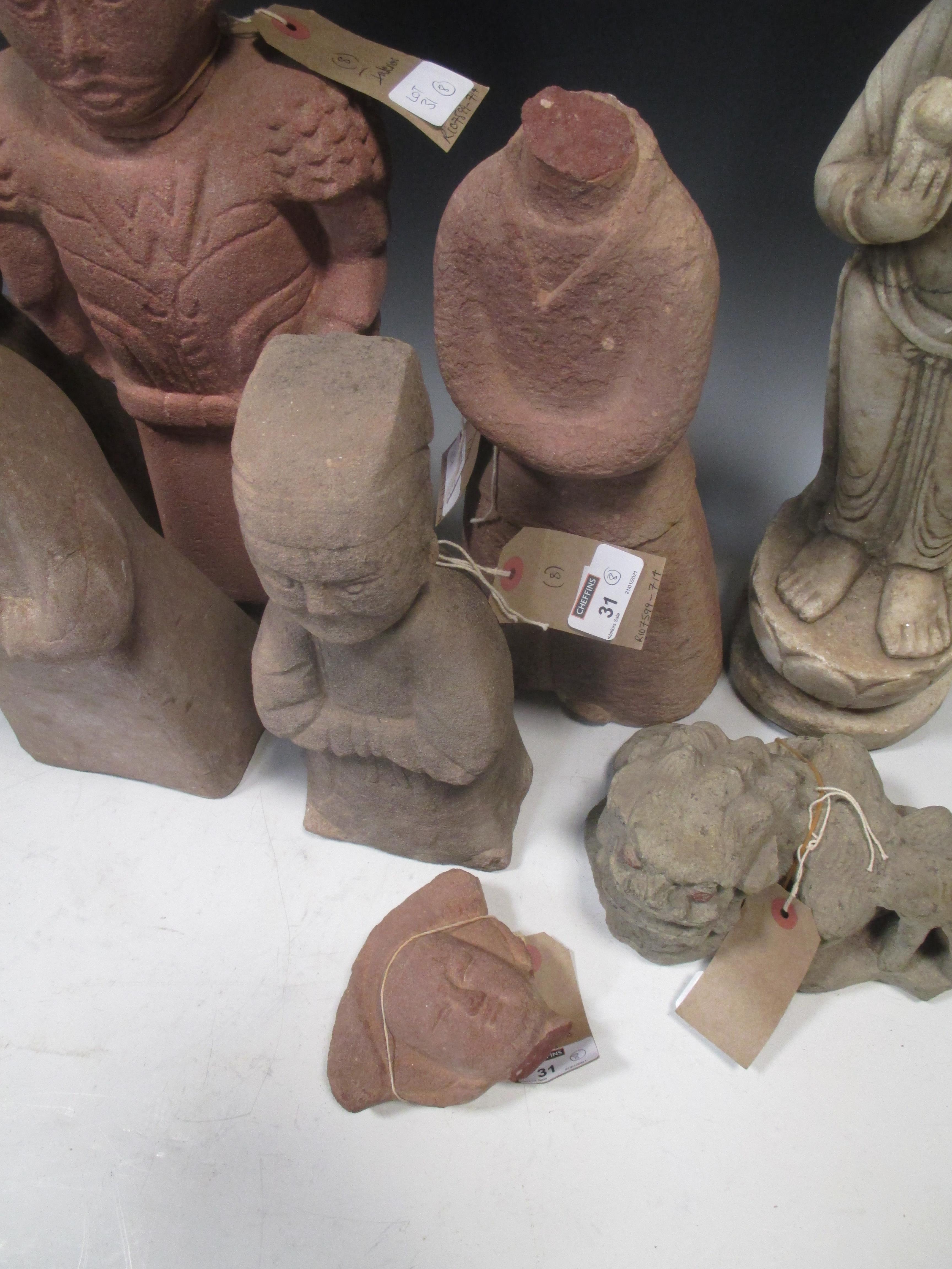 A group of eight Chinese carved stone items, 19/20th century, including figures, an animal, and a - Image 4 of 11