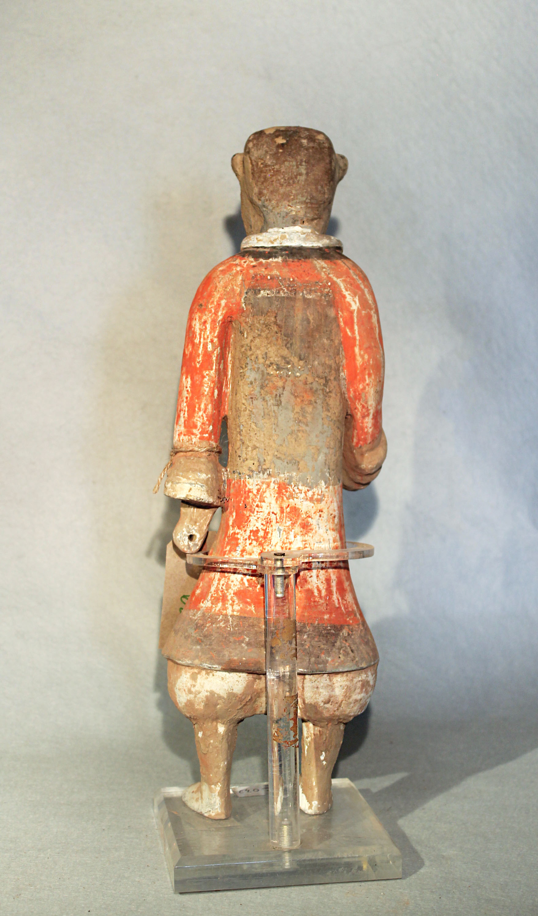 A Chinese painted pottery standing figure of a guard or attendant, perhaps Han Dynasty, 44.5cm - Image 4 of 5