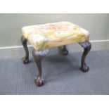 A George I style carved leg stool 47 x 60 x 50cm