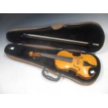A miniature modern violin by Robert Mynott (Cambridge), with case and bow, 46cm long
