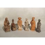 Six Chinese pottery figures, Han Dynasty or later, some with painted detail, tallest 15.5cm high