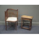 A 17th century style oak joint stool, with concealed apron drawer and baluster turned supports,