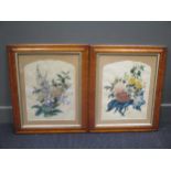 A pair of Victorian still lives of flowers, a Victorian wool work picture, a print of a leopard,