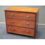 A George III mahogany small chest of three drawers (old damage, probably reduced in size) 77 x 90