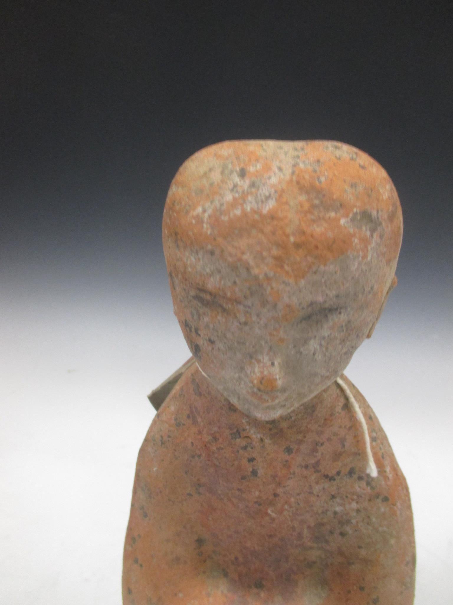 A Chinese red pottery standing lady attendant, probably Han Dynasty, 31.5cm high - Image 2 of 6