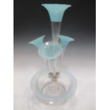 A 20th century glass epergne with blue detailing