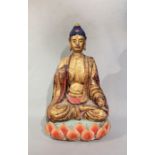 A Chinese Pottery/straw mix figure of Buddha seated in meditation on lotus dais, in Ming style,