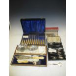 A collection of silver flatware, napkin rings etc, some cased including plated wares