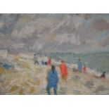 Pauline Facer (20th C), Figures by the coast, signed lower right, oil on canvas, 40cm x 50.5cm