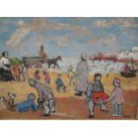 Conrad Romyn (British 1915-?), Figures on a beach, signed, oil on board, 40 x 50cm