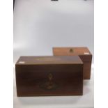 A 19th century small satinwood box, 20cm wide; and a mahogany tea caddy, 28cm wide