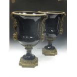 A pair of gilt metal and cobalt blue coloured classical vase, late 20th century, 62cm