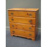 A painted pine chest of four long drawers, 92 x 91 x 42.5cm