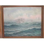 Thorson, seascape with clipper in the foreground, oil on canvas, signed, 77 x 98cm