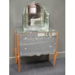 A mirror clad chest of two drawers, 80cm and a similar triptych dressing table mirror (2)