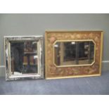 A needlework frame wall mirror and an ebonised frame (2)