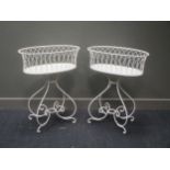 Two white painted wirework plant stands, 86 x 66 x 40cm