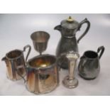 A mixed collection of silver plated teapots and other items