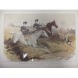 A set of three hunting prints, 'Sketches in the Hunting Field'; together with two other hunting