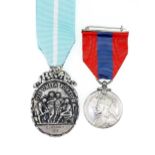 Two medals: Christ's Hospital, the Amicable Society of Blues, on ribbon collar 'EJ Kenney 1978',