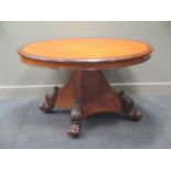 A William IV satinwood tilt-top breakfast table, the circular top with moulded rosewood edge, on a
