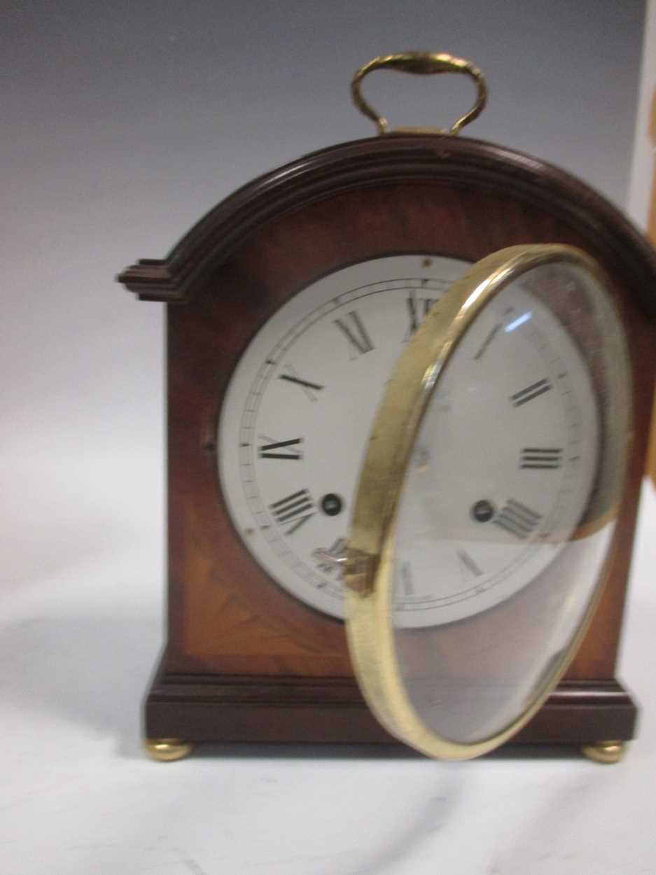 A modern mantle clock by Comitti in mahogany case 24cm high and a wall clock with hes movement - Image 5 of 6