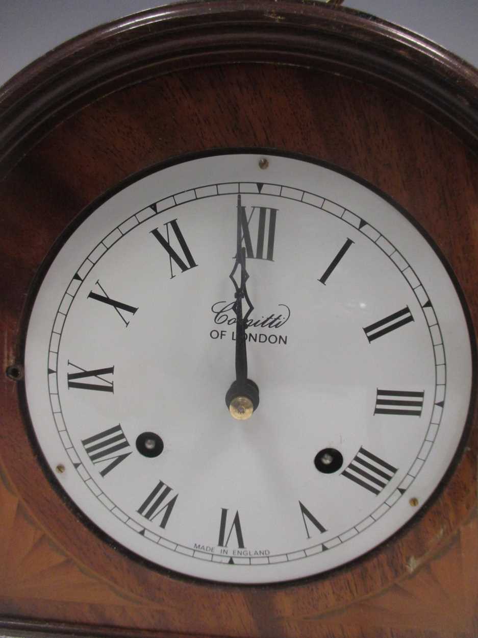 A modern mantle clock by Comitti in mahogany case 24cm high and a wall clock with hes movement - Image 2 of 6