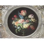 English School circa 1900, Oil of roses, 29cm diameter