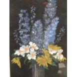 Thomas T. Blaylock, Delphiniums, signed lower right, watercolour on silk, 36 x 22.5cm