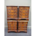 Two pairs of small size walnut reproduction bedside chests of drawers approx 62 x 46 x 33cm (4)