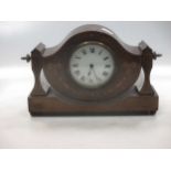A mahogany and inlaid mantel time piece, with swivel top, 26cm wide
