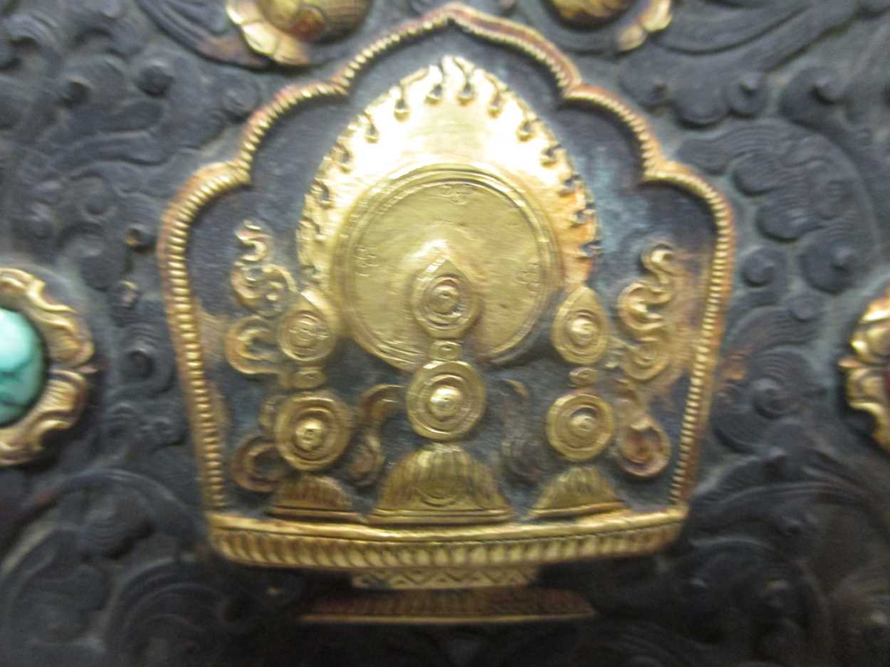 A possibly Tibetan rectangular metal embossed plaque gilt mounts - Image 2 of 6