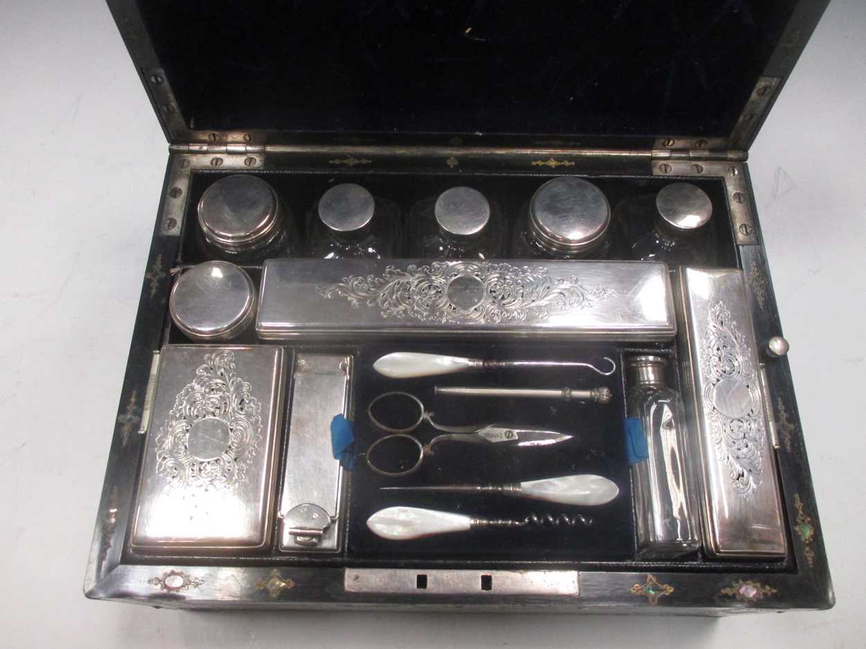 A mother of pearl inlaid dressing case - Image 3 of 7