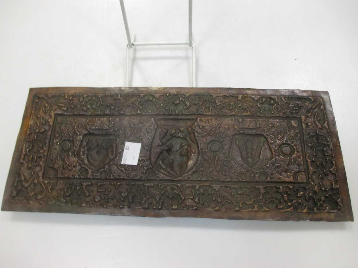 A possibly Tibetan rectangular metal embossed plaque gilt mounts - Image 4 of 6