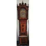 An early Victorian oak, mahogany and inlaid longcase clock, the dial signed above the moonphase arch