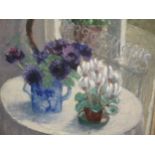 Ariel Critall (1914-2012), A Still-life of flowers near a balcony, signed lower left, oil on