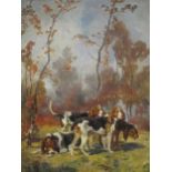 François Louis Fritz de Niederhäusern (1828-1888), Hounds in an Autumnal Landscape, signed and dated