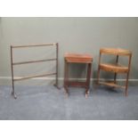 Am Edwardian mahogany nest of three tables; a George III mahogany corner wash stand and a towel rail