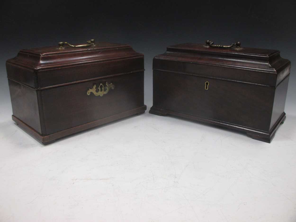 Two mahogany tea caddies, one 18th century and one 19th century, approx 15cm high (2)