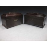 Two mahogany tea caddies, one 18th century and one 19th century, approx 15cm high (2)