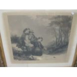 A late Victorian river landscape engraving after B W Leader, 1887, signed below 56 x 80cm together