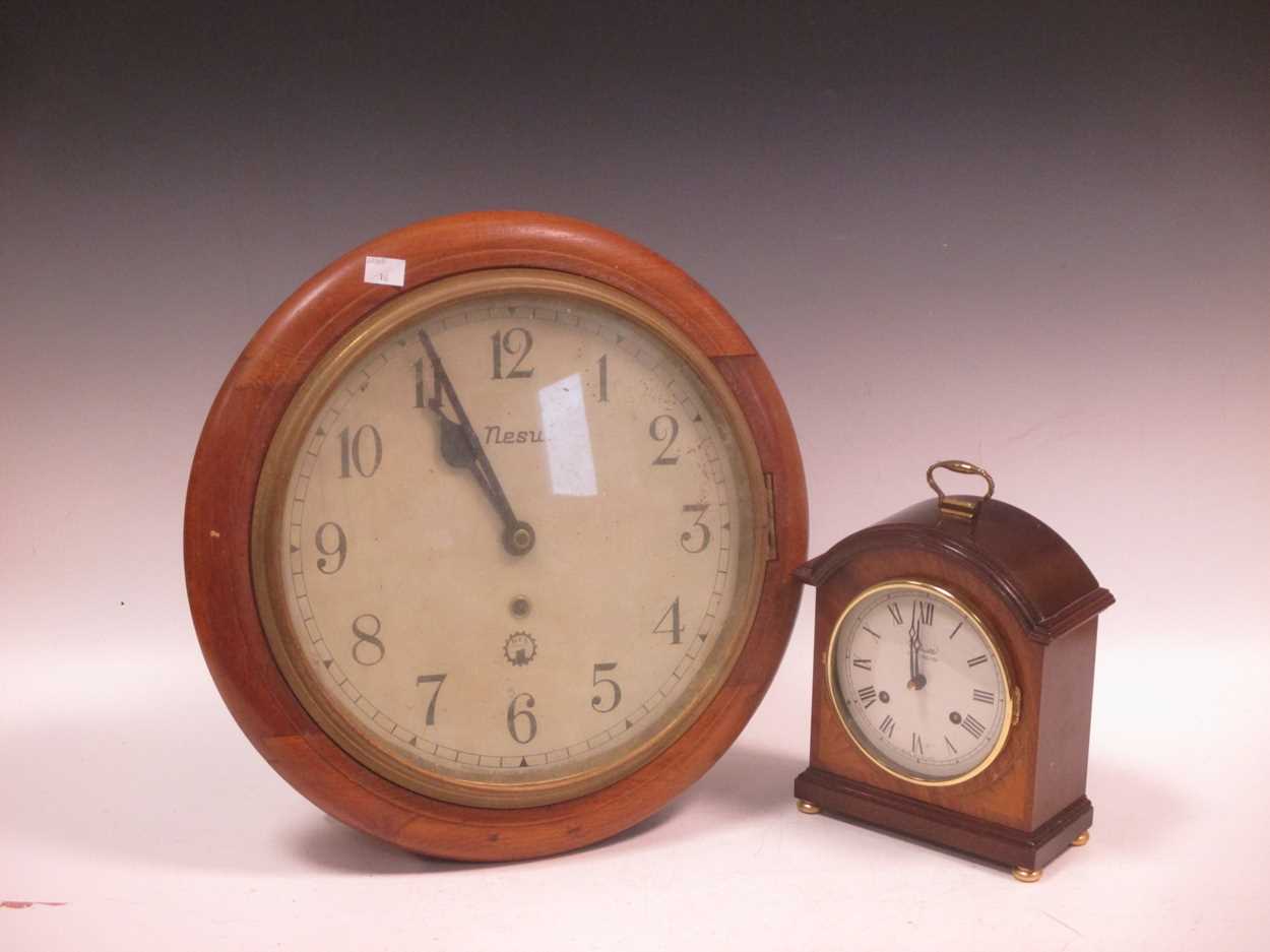 A modern mantle clock by Comitti in mahogany case 24cm high and a wall clock with hes movement - Image 6 of 6