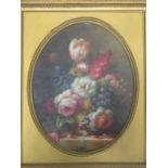 A pair of 20th century oval still life paintings, signed 'L.Roth', oil on board, 24cm (2)