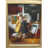 After Meissonier (French School), admiring folio pictures, oil on wood panel, 26 x 20cm