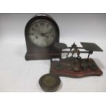 Mantle clock; together with Postal scales (2)