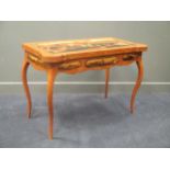 A North Italian style games table, the top opening to reveal checker board inlay, late 20th century,