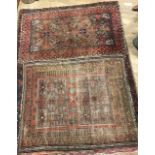 Three small worn rugs, Afshar, Belouchi, and a Kazak style; largest (Afshar) 185 x 123cm (3)